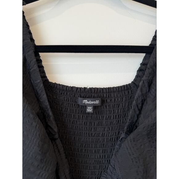 Madewell Women's Lucie Elbow-Sleeve Smocked Midi Dress XXS Black - Picture 4 of 9
